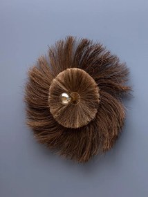 Aplică de perete cu abajur circular tip soare din fibre naturale de bananier și structură din metal antichizat, maro natural, 100 cm, „Inupta"
