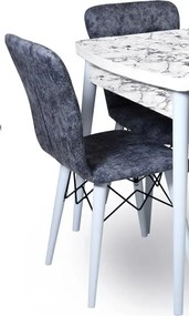 Set masa extensibila cu 6 scaune tapitate Homs cristal  bej-gri-picior-alb-170 x 80 cm