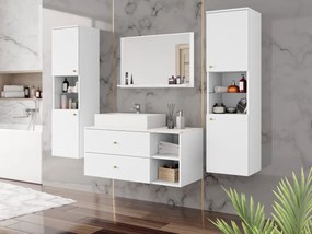 Mobilier baie Kiago III (Alb mat + Marmură bianco + auriu) (cu chiuvetă). 1103969