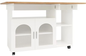 Insulă de bucătărie modernă, Alb+Culoare naturală | Aosom Romania