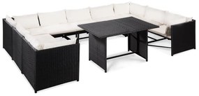 44193 vidaXL Set mobilier de grădină cu perne, 10 piese, negru, poliratan