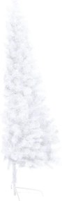 Brad de Craciun artificial jumatate LEDsuport alb 180 cm PVC 1, Alb, 180 cm