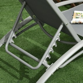 Outsunny Set de 2 Sezlonguri si Masa Pliabila cu Blat din Sticla, Sezlonguri Pliabile pe 4 Niveluri si Perna pentru Tetiera, Gri | AOSOM RO