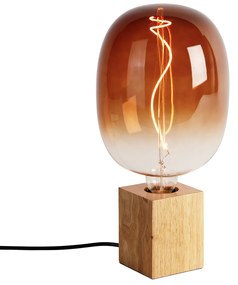 Lampa de masa rurala lemn natural cu LED G170 - Bloc