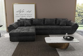 Colțar extensibil dumonde cu ladă de depozitare si sezut confortabil din spuma high-density, Loana XL Euphoria Negru 335x185 cm