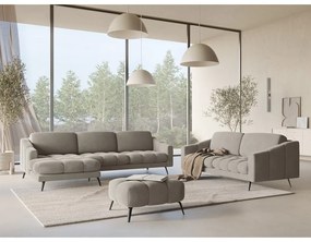 Colțar bej cu tapițerie din catifea (cu colț pe partea stângă) Nalu – Makamii