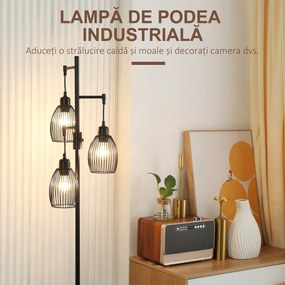 HOMCOM Lampadar Industrial cu 3 Abajururi și Intensitate Regulabilă, 30x30x170.5 cm, Negru | Aosom Romania