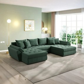 Colțar extensibil dumonde cu ladă de depozitare si sezut confortabil din spuma high-density, Loana U Ambience Green 355x185 cm