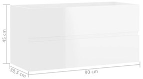 Dulap de chiuveta, alb extralucios, 90x38,5x45 cm, PAL Alb foarte lucios, Dulap pentru chiuveta, 1