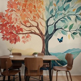Fototapet - Copac dual cu fluture (147x102 cm)