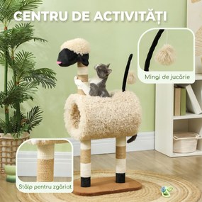 PawHut Stâlp de Zgâriat pentru Pisici în Formă de Oaie cu Nas Negru, Maro Deschis | Aosom Romania