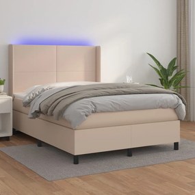 3139264 vidaXL Pat box spring cu saltea, cappuccino, 140x190cm piele ecologică