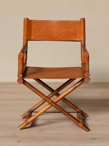 Scaun de dining pliabil din piele camel și lemn de tec cu finisaj natural, 92×58×46 cm, înălțime șezut 52 cm, „Explorer"