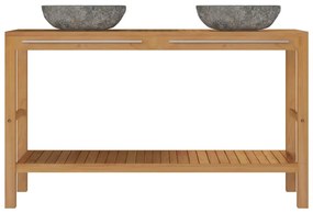 Dulap de toaleta, lemn masiv de tec, chiuvete din piatra de rau 132 cm