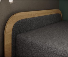 Pat galben ocru/gri închis tapițat/din placă aglomerată de lemn cu spațiu de depozitare cu saltea 80x190 cm Parys – ELTAP