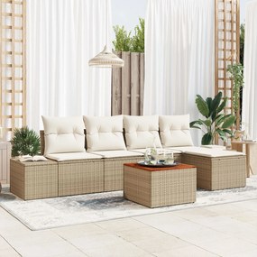 vidaXL Set canapea de grădină 6 piese, perne bej din rattan și acacia