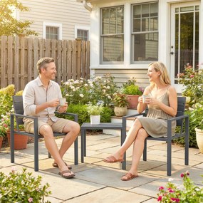 Outsunny Set Bistro Grădină 3 Piese pentru 2 Persoane, Masă și Scaune de Exterior cu Cadru Metalic, Mobilier din Plastic pentru Terasă | Aosom Romania