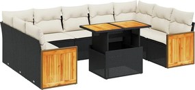 vidaXL Set canapele de grădină cu perne, 10 piese, negru, poliratan