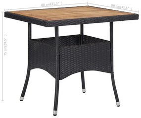 Set mobilier gradina, 3 piese, negru, poliratan si lemn acacia negru si maro, 3