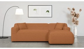 Colțar teracotă cu tapițerie din catifea reiată (cu colț pe partea dreaptă, cu șezlong) Martin – Ropez