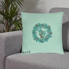Perna Decorativa Coroana Turcoaz cu Manusi, 40x40 cm, Verde Menta, Husa Detasabila, Perna Inclusa, BEKZ®