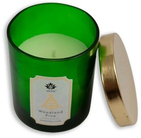 Lumânare în sticlă colorată cu capac Arome, Woodland Pine, 125 g