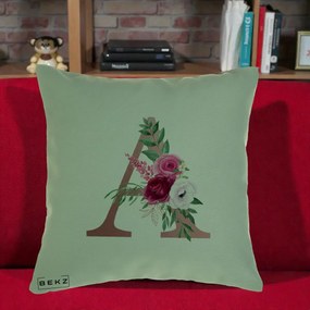 Cadou Personalizat - Perna Personalizata Monograma Rose Gold Litera A, 40x40 cm, Verde, Husa Detasabila, Perna Inclusa, BEKZ®