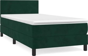 vidaXL Pat box spring cu saltea, verde închis, 90x190 cm, catifea
