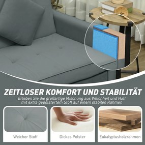 HOMCOM Canapea Extensibilă cu 3 Locuri, Brațe și 2 Perne, 196x90x89 cm, Gri | Aosom Romania