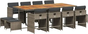 vidaXL Set mobilier de grădină cu perne, 13 piese, gri, poliratan