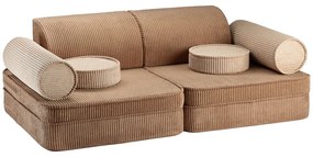 Canapea pentru copii maro cu tapițerie din catifea reiată 132 cm Settee – Wigiwama