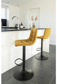 Taburet de bar Middelfart, catifea, galben muștar, picioare negre