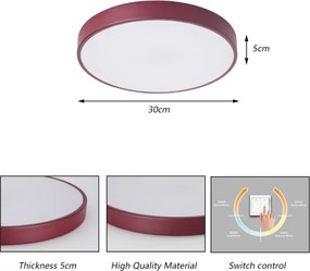 Brilagi - Plafonieră LED POOL, 36W, 230V, 3000/4000/6000K, 30 cm, bordo