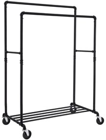 Suport mobil cu roti pentru haine, Songmics, cu raft pentru incaltaminte, metal, negru, max 110 kg,
