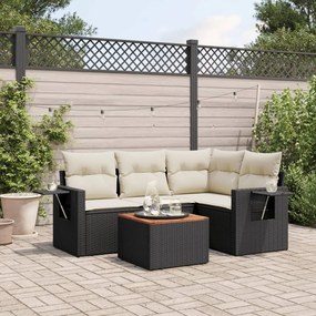 vidaXL Set mobilier de grădină cu perne, 5 piese, negru, poliratan