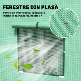 Outsunny Seră de Grădină cu Acoperiș Înclinat, 2 Ferestre și Ușă Rulabilă, Seră pentru Grădină cu Structură din Oțel, Acoperire din PE Anti-UV, pentru Grădină Legume Flori Plante, 196x77x197 cm, Verde | Aosom Romania