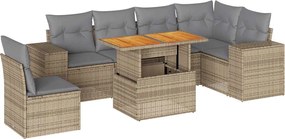 vidaXL Set canapele de grădină, 7 piese, cu perne, bej, poliratan