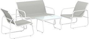 Outsunny Set de grădină exterior de 4 piese cu canapea de 2 locuri, 2 fotolii, masă cu sticlă securizată, textilene gri deschis | Aosom Romania