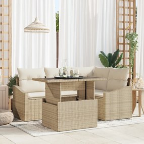 vidaXL Set de Canapea de Grădină cu 5 Piese și Perne Bej din Rattan Poly