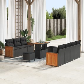 Set de Canapea de Grădină vidaXL cu 10 Piese cu Perne Ratan Polietilenic Negru și Acacia