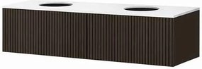 Set dulap baza suspendat KolpaSan Orphia riflat 2 sertare 140 cm finisaj grafit negru cu blat Kerrock