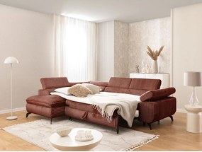 Colțar teracotă cu tapițerie din catifea reiată (cu colț pe partea stângă/în formă de ”L”) Marbeya – Ropez