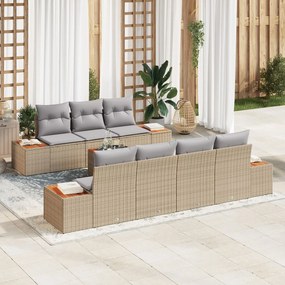 vidaXL Set de canapea de grădină de 8 piese cu perne bej și gri, din rattan poli și acacia