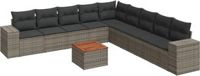 vidaXL Set mobilier de grădină cu perne, 10 piese, gri, poliratan