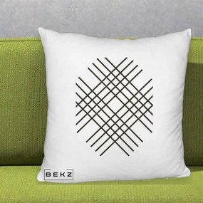 Perna Decorativa Geometric Grid, 40x40 cm, Alb Pufos, Husa Detasabila, Perna Inclusa, BEKZ®