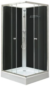 Cabină de duș pătrată Polo Black II neagră cu perete posterior, cu cădiță de duș acrilică, dimensiuni 80x80x195 cm