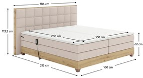 Pat electric reglabil, boxspring, bej/stejar artizanal, 160x200, TIANA