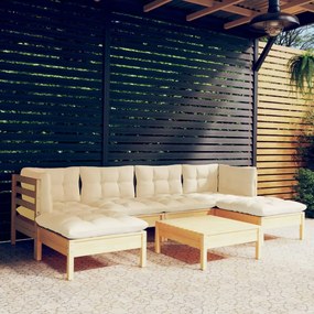 vidaXL Set mobilier grădină cu perne crem, 7 piese, lemn masiv pin