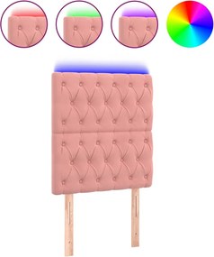 vidaXL Tăblie de pat cu LED, roz, 80x7x118/128 cm, catifea