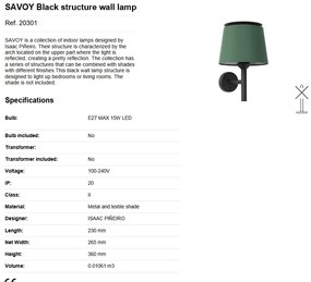 Aplica de perete moderna design elegant SAVOY negru/verde